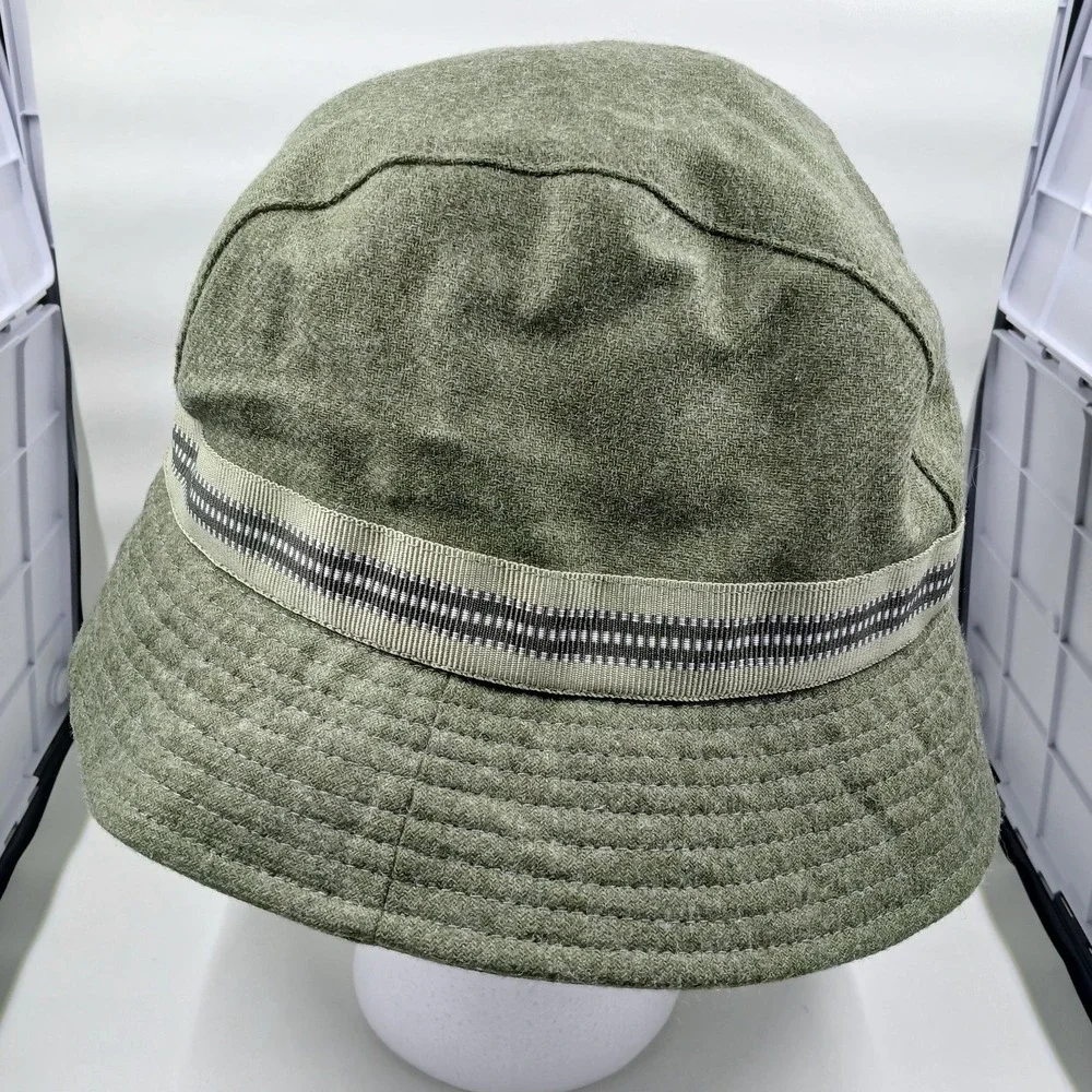 Liz Claiborne Hat Bucket Cloche Olive Green Wool Blend‎ Ribbon Band Bow Womens